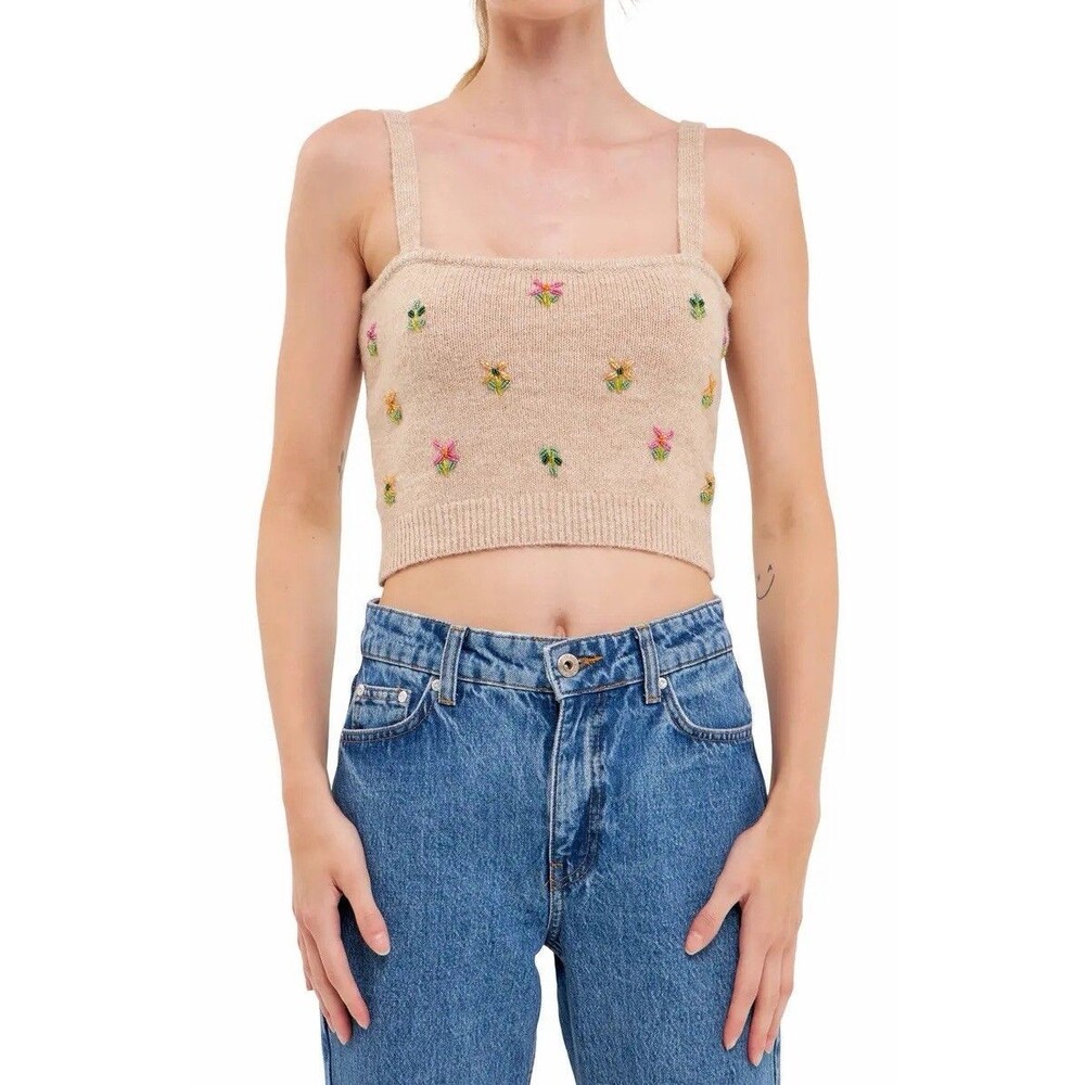 English Factory Beaded Detail Crop Sweater Tank Wool Blend Size XS NWT!!